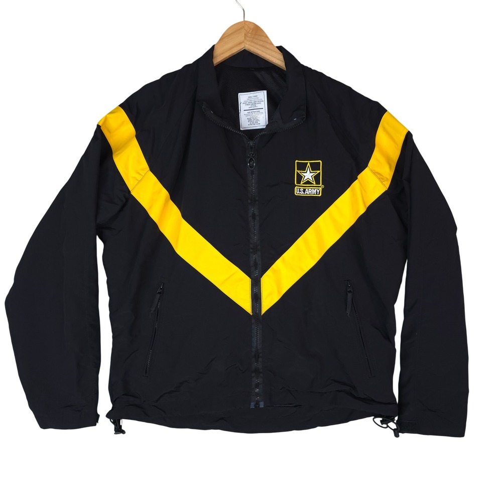 US Army APFU Training Jacket Mens Small‎ Short Black Yellow Full Zip Windbreaker